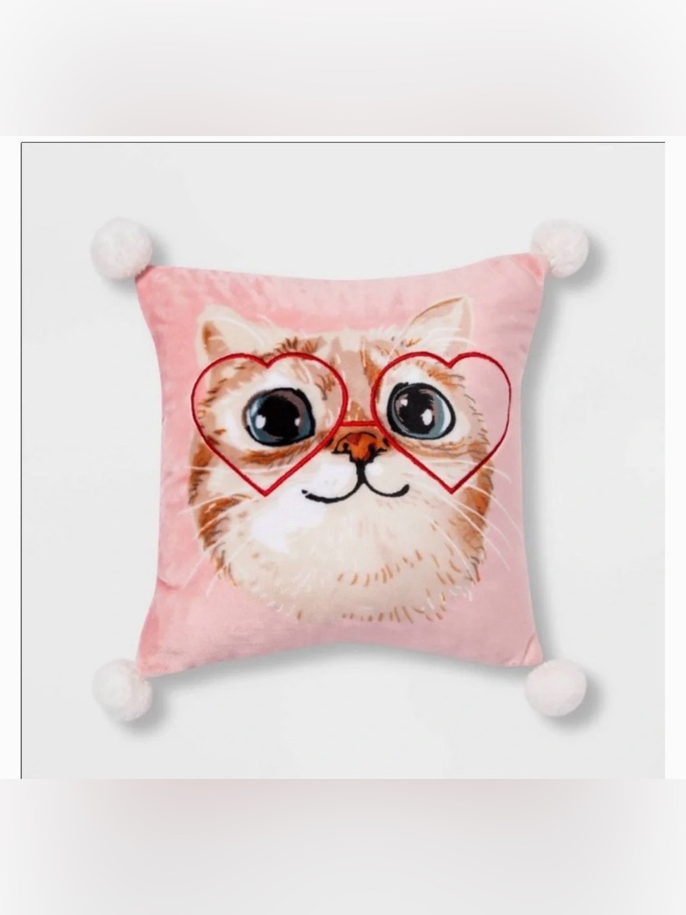 Cute heart glasses Valentine’s kitty pink pillow